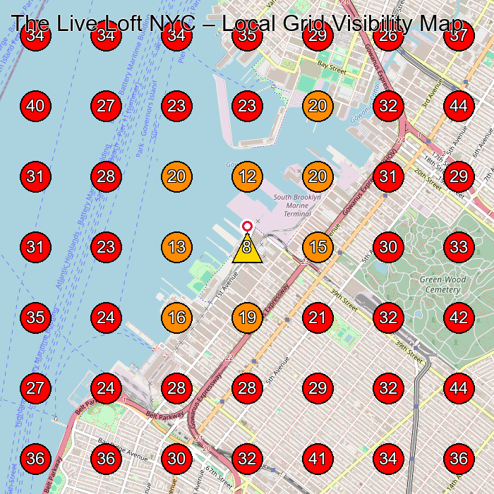 The Live Loft NYC GeoGrid visibility map for Clothing Supplier in Brooklyn
